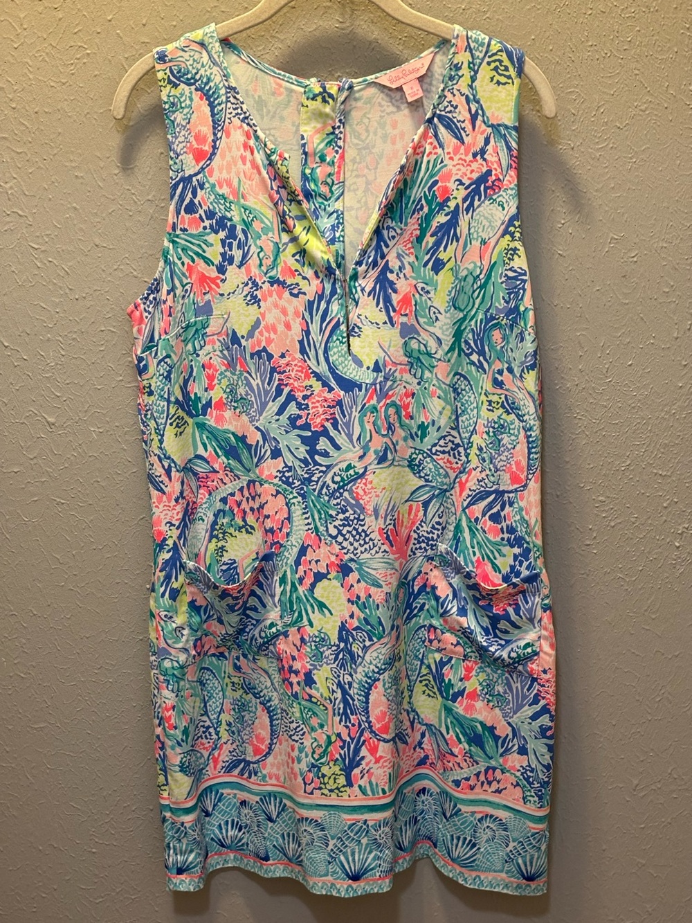 Lilly Pulitzer Beach Coastal Mermaid Shift  Dress Stretch Pockets  Women’s Sz 8